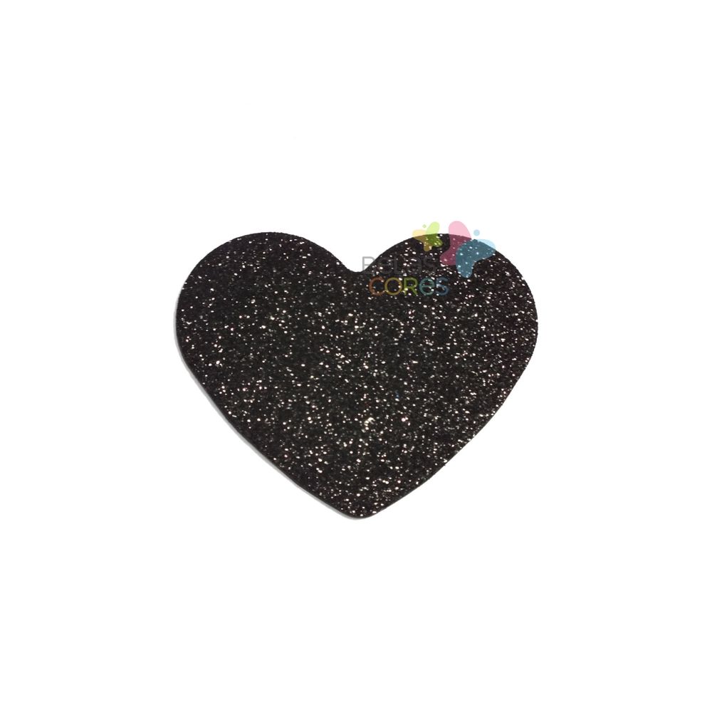 Aplique de EVA Coração Preto Glitter - Tamanho G - 50 unidades - belascores