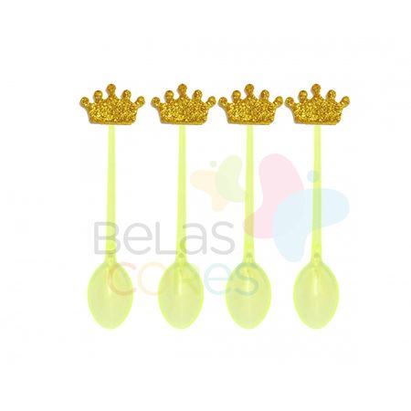 colherzinha-acrilica-amarela-aplique-coroa-ouro-tamanho-p-50-unidades colherzinha-acrilica-amarela-aplique-coroa-ouro-tamanho-p-50-unidades