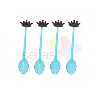 colherzinha-acrilica-azul-aplique-coroa-preto-tamanho-p-50-unidades colherzinha-acrilica-azul-aplique-coroa-preto-tamanho-p-50-unidades