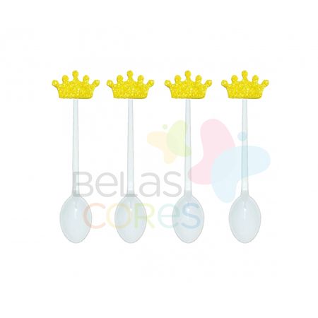colherzinha-acrilica-branca-aplique-coroa-amarelo-tamanho-p-50-unidades colherzinha-acrilica-branca-aplique-coroa-amarelo-tamanho-p-50-unidades