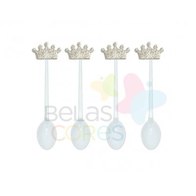 colherzinha-acrilica-branca-aplique-coroa-prata-tamanho-p-50-unidades colherzinha-acrilica-branca-aplique-coroa-prata-tamanho-p-50-unidades