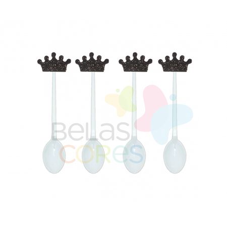 colherzinha-acrilica-branca-aplique-coroa-preto-tamanho-p-50-unidades colherzinha-acrilica-branca-aplique-coroa-preto-tamanho-p-50-unidades