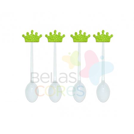colherzinha-acrilica-branca-aplique-coroa-verde-claro-tamanho-p-50-unidades colherzinha-acrilica-branca-aplique-coroa-verde-claro-tamanho-p-50-unidades