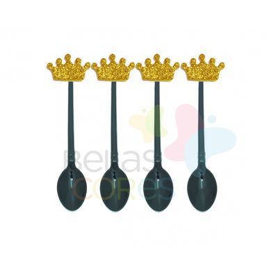 colherzinha-acrilica-preta-aplique-coroa-ouro-tamanho-p-50-unidades colherzinha-acrilica-preta-aplique-coroa-ouro-tamanho-p-50-unidades